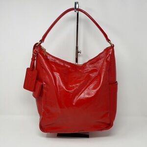 YSL Yves Saint Laurent Multy Large Hobo Bag Red Patent Leather